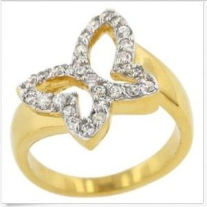 Gold Butterfly Cocktail Ring Size 10 Statement Cubic Zirconia Silhouette Plated